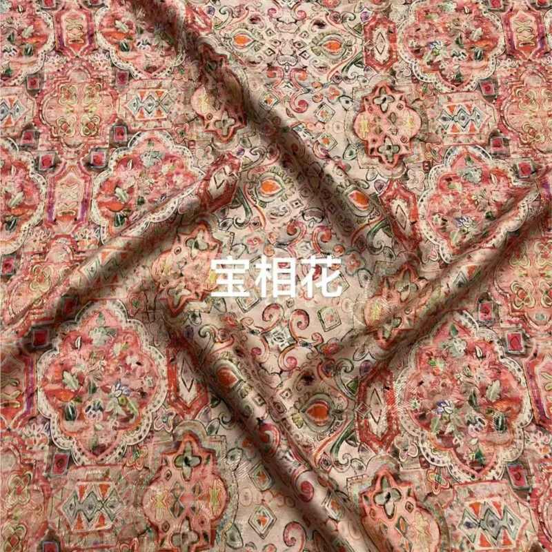 Pink Dunhuang pattern silk perforated brocade fabric haute couture designer dress shirt cheongsam