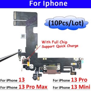 10Pcs/Lot, For iPhone 13 Pro Max Mini USB Charging Port Mic Microphone Dock Connector Board Flex Cable Repair Parts