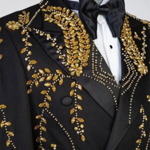 Golden Crystals Men Suits Set 2 Pcs Blazer+Pant Trousers Formal Office Prom Wedding Tuxedo Coat Customized Formal Office Jacket