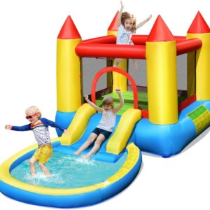Inflatable Water Slide Bounce House with Ball Pit & Splash Pool, Bouncy Jump Castle for Little Kids Wet Dry Combo Backyard Fun,