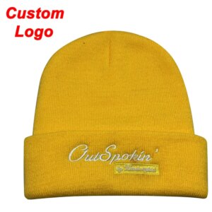Custom Cap Yellow With White Logo Windbreak Windproof Anti-Cold DIY OEM Name Warm Golf Skullies Ski Winter Outdoor Beanie Hat
