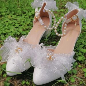 Lolita Hand-Made High Heels Wedding Shoes Flower