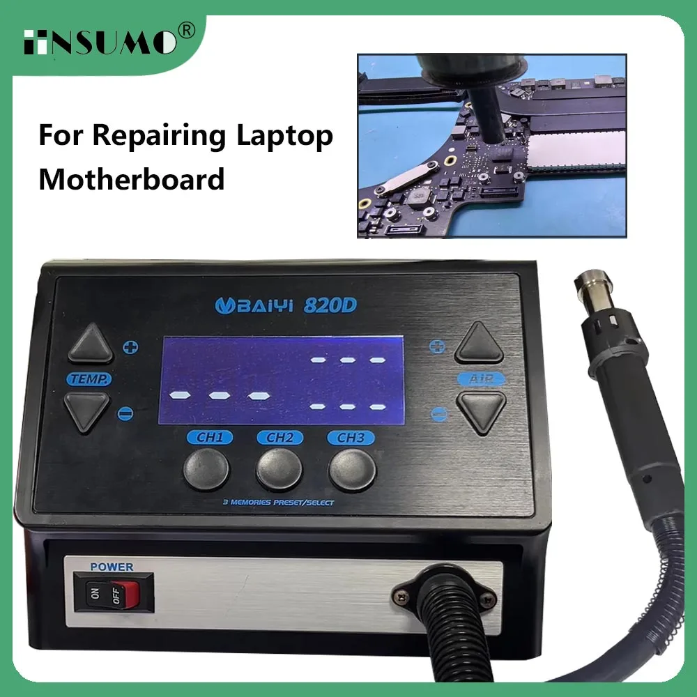 BAIYI 820D Hot Air Gun Intelligent Digital Display Rework Station for Macbook Phone Motherboard PCB BGA Soldering Welding Repair
