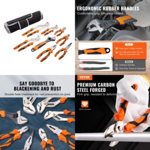 VEVOR 8Pie Pliers Set High Carbon Steel 12″ 10″ 8″ Groove Joint Pliers 8″ Linesman’s Pliers 6″ Slip Joint Pliers 8″ Long Nose P