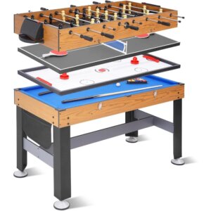 54″ 4-in-1 Multi Game Table, Combination Game Table Set, Combo Games Table for Home, Game Room w/Soccer, Billiards Tabletop, Tab