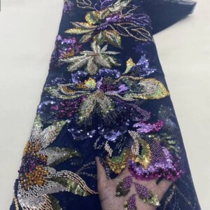 Luxury African Sequins Lace Fabric 2025 High Quality Lace 5Yards Nigeria Wedding Bridal Embroidery French Tulle For Dress Sewing