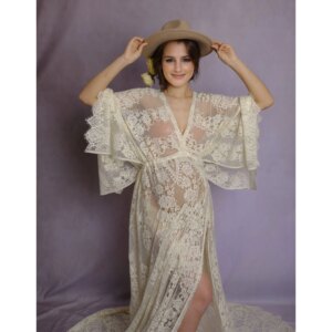 Don&Judy Lace Boho Maternity Photography Dresses Photo Shooting Props Baby Shower Party Wedding Gowns Bathrobe Pregnancy Outfits