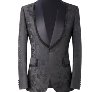 Personalized Fit Jacquard Fabrics Men Suits Tuxedos Shawl Lapel Beading 2 Pcs Blazer Pant Customized Size Evening Party Occasion