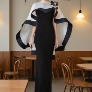 Elegant 2 Piece White and Black Mother of the Bride Groom Dresses Mermaid Wedding Party Evening Gowns Customized