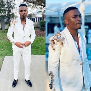 Floral Beads Groom Tuxedo Suits 2 Pieces One Button Pocket Jacket Customized Wedding Suits Party Show Prom Male Outfit