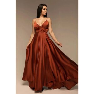 Elegant Long Prom Dresses for Women Satin V-Neck Wedding Party Gowns A-Line Spaghetti Straps Formal Dress with Slit Customized