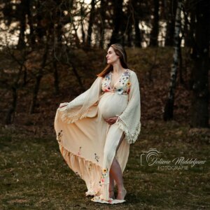 Don&Judy Maternity Photo Dress Set Beige Cotton Two-Piece with Applique Embroidery for Women’s Photography Baby Shower Summer