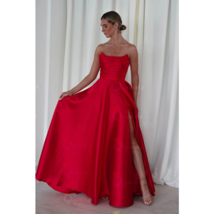 QueensLove Red Bridesmaid Dress Sleeveless High Split Evening Prom Dress Satin Party Dress Backless Customize