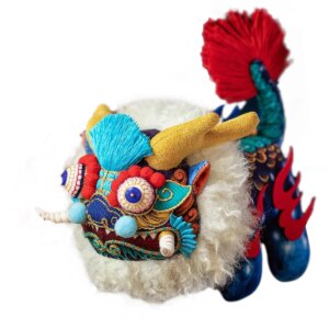 100% Hand-Made Tradtional Chinese Auspicious Qilin Fabic Figure With Colorful Embroideries To Repelling Bad Luck
