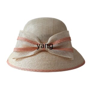 LMM elegant gentle wind hemp yarn top hat big edge sun protection sun hat children’s bow spring and summer