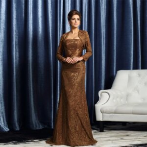 Champagne Strapless Mother of Bride Dresses with Lace 2025 Summer New Full Sleeve Wedding Party Dresses for Women Robe De Soirée