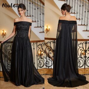 Customized Off Shoulder Black Floral Lace Mother Of The Bride Dresses A-line Floor-length Evening Dresses Party Gowns 2025