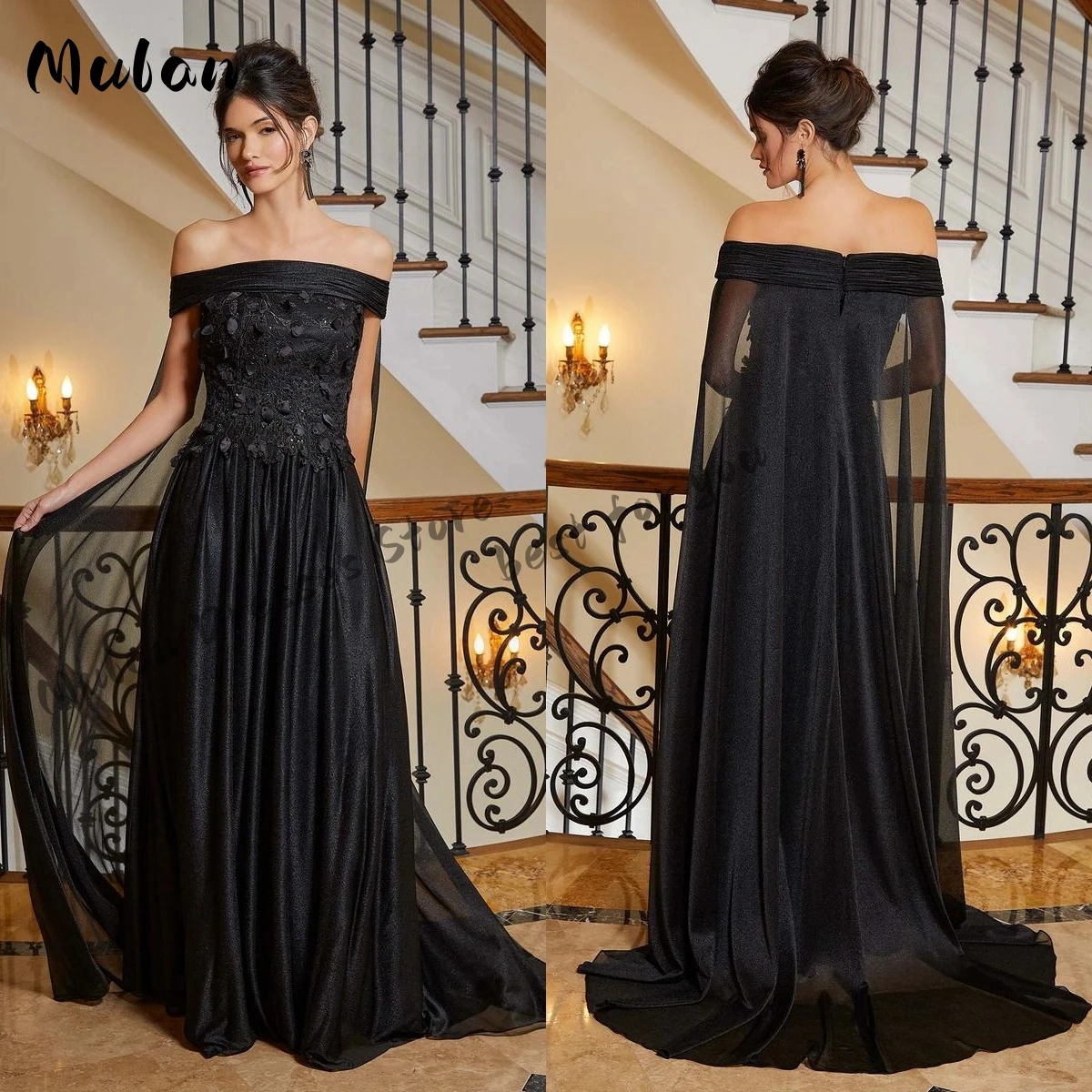 Customized Off Shoulder Black Floral Lace Mother Of The Bride Dresses A-line Floor-length Evening Dresses Party Gowns 2025