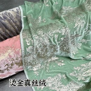 New Landscape Painting Gilding Real Velvet Fabric Silk Soft Skirt Cheongsam Formal Dress National Style Fashion Cloth