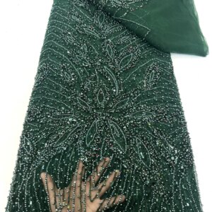 Latest Hot Sale Fashion Africa Lace Fabric High Quality Handmade Embroidery Lace With Beads Sequins Party For Wedding Dress