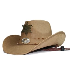 Vintage badge leather men’s and women’s large brimmed national cowboy hat sunshade warm top