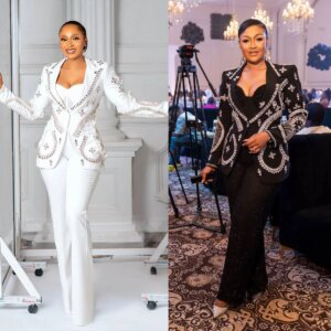 Peaked Lapel Crystal Women Blazer Suits 2 Pieces Beaded Applique African Jacket Customized Wide Leg Pants Celebrity Party Dress