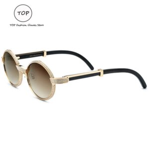 Diamond Natural Pure Horn Sunglasses for Men Round Vintage Black Horn Legs for Women White Horn Legs
