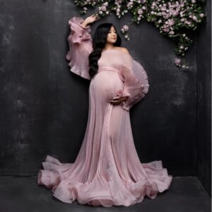 Maternity Dress Two Piece Set Chic Dusty Pink Pleated Unique Maternity Dresses Photoshoot Pregnant Women Dress Babyshower Dress