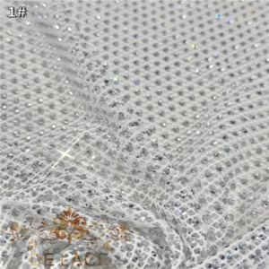 Shiny Crystal Lace Fabric Colorful Rhinestone Polyester Fabric for Clothing