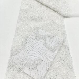 African Lace Fabric 2025 Beads Embroidered Nigerian Lace Fabric High Quality Cord lace French Tulle Fabric Wedding Dress -SHIT