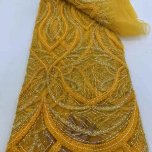 Luxury Nigerian Handmade Heavy Beaded Lace Fabric 2025 High Quality Sequins Embroidery Lace African French Lace Fabric For Dress