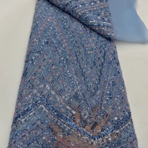 High Quality African Mesh Lace Fabric 2025 French Sequins Lace Sewing Embroidered Lace Tulle Beads Nigerian Lace Fabric