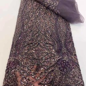 2025 African French Nigerian High End Tulle Lace Fabric Embroiderg Mesh With Beads Sequins for Wedding Party Bride Sewing Dress