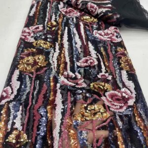 Sequins Lace Fabric African Lace Fabric 5 Yards High Quality 2025 French Mesh With Sequence For Wedding Party Dress KB4889