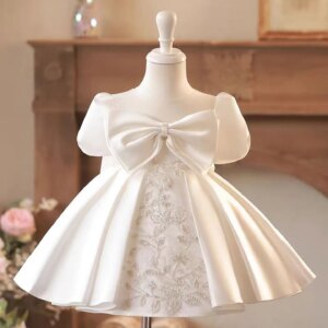 Dreamy Vow Graceful White Girl Dress With Bow Embroidered Eid al-Fitr Birthday Holiday Party First Communion Ball Gown J476