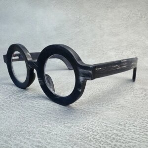 Eyeglass Frames Unique Vintage Matte Round Thick Handmade Buffalo Horn Stripes Oversize Eyewear Prescription Men Glasses Frames