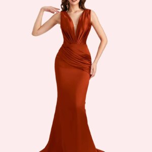QueensLove Sexy Spaghetti Mermaid Dress V-Neck Bridesmaid Dress A-Line Soft Satin Long Dress  for Wedding Customize