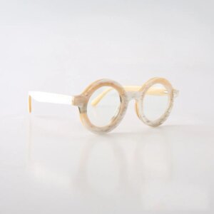 Women’s Man Glasses Frames Round Oversize Unique Retro Handmade White Horn Prescription Eyeglass Frames Optical Lenses Eyewear