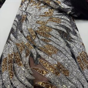 Luxurious Nigerian African Beaded Lace Fabric High Quality Sequins Embroidery African French Lace Fabric For Sewing Dress