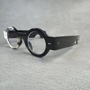 Eyeglass Frames Unique Vintage Retro Round Wide Temple Handmade Natural Horn Prescription Man Glasses Frames Optical Eyeglasses