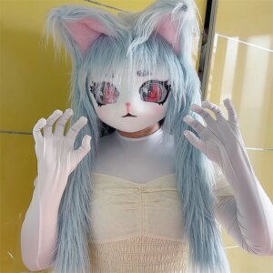Fursuits Head Cat Husky Dog Kigurumi Headsets Furry Cosplay Costumes Wearable headgear Partial Fursuit Long Haired Big Ears
