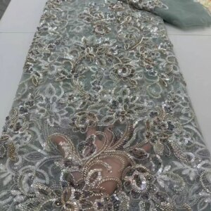 2025 African French Nigerian High End Tulle Lace Fabric With Beads Sequins Mesh for Embroiderg Wedding Party Bride Sewing Dress