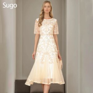 Customized Elegant Midi Mother of the Bride Dresses Lace Boat-Neck Tea-Length A-Line Wedding Guest Party Groom Dress 2025