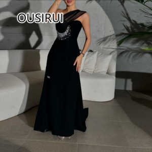 Elegant One Shoulder Satin Formal Evening Bridesmaid Dress Beaded Floor-Length Sheath Backless Court Saudi Arab Gown Custom Made