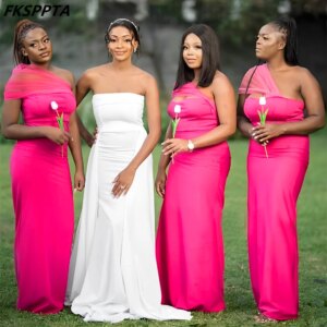 Custom Made Long Fuchsia African Bridesmaid Dresses One Shoulder Straight High Quality Maids Of Honor Gowns For Wedding Party