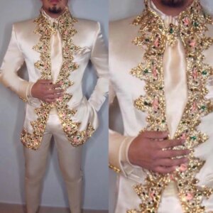Men Suit Two Piece Jacket+Pants Stand Collar Slim Fit Suits for Men Blazer Customized Wedding Party Formal Occasion Groom