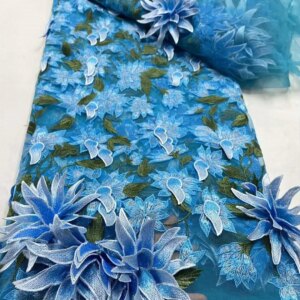 African Lace Fabric 5 Yards High Quality 2025 White 3D Flower Lace Fabrics 5 Yards Fabric Tulle Lace For SewingFor Sewing KB4659