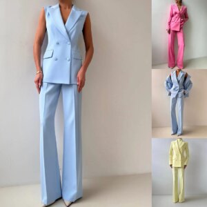 Formal Business Women Pants Suits 3 Pieces Double Breasted Summer Blazer Vest & Pants Customized Classic Office Lady Outfit