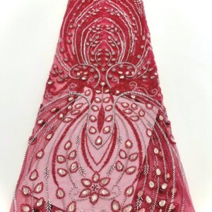 Elegant Heavy Beaded Fabric 5 Yards African Stones Embroidery French Tulle Fabric for Wedding Dress