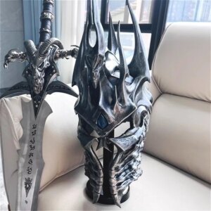 Party Cosplay Show Props 1:1 WOW Lich King Helmet Mask Figure Resin Model Include Stand Collection Model Costume Adult Gift